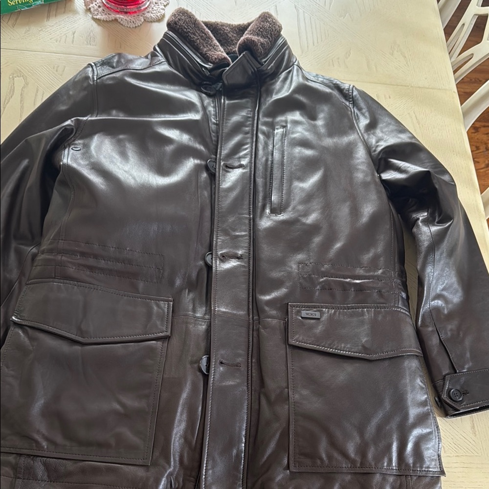 Tumi Brown Leather-like Military Field Jacket